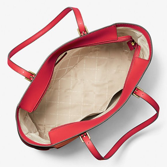 New Michael Kors Gilly Large Drawstring Travel Tote Saffiano Leather Bright Red - Picture 2 of 3